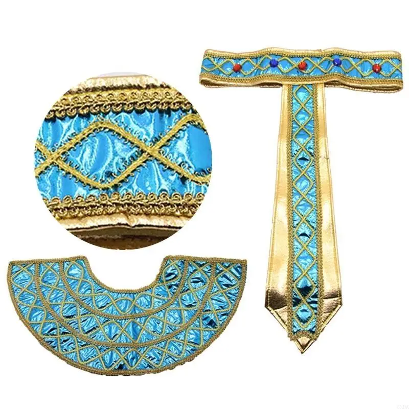 Men Egyptian Pharaoh Headpiece King Tuts Hat Belt Costume Egyptian Costume Accessories for Halloween Cosplay Decoration 6XDA