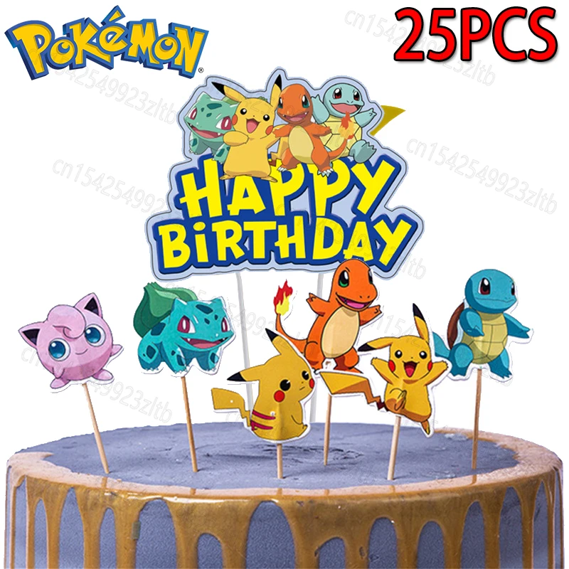 1 Set Pokemon Cake Topper Kawaii Anime Figure Pikachu Charizard Cake Insert Children's Happy Birthday Decoration Supply Toys