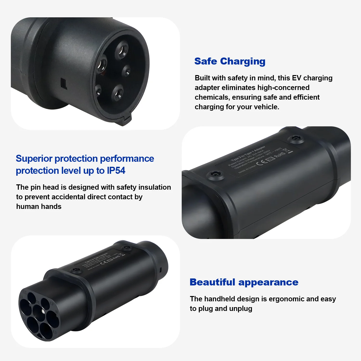 Kolanky Type2 To Type1 EV Charger Adapter Converter IEC 62196 16A 32A J1772 For Electric Vehicle Charging Connector