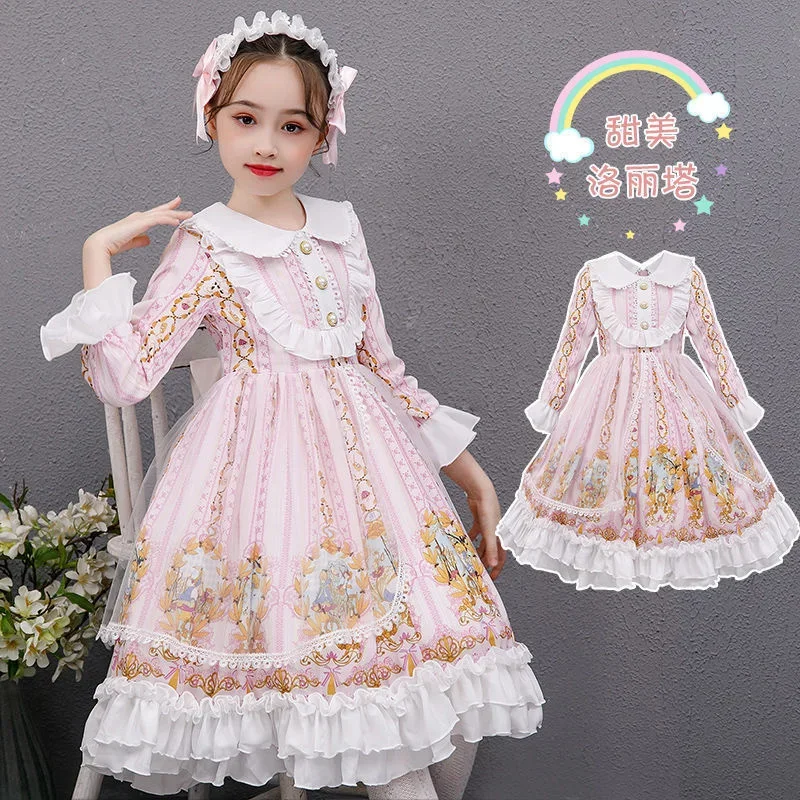 Summer Lolita Child Costume Clothes Girls Casual Midi Dress Children Dresses For Teens Party Princess Sundress 12 13 15 Year Old