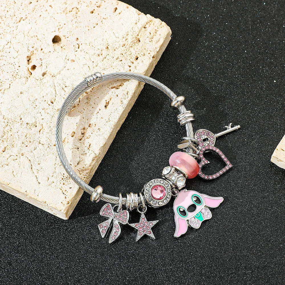 Disney Cartoon Diy Charms Bracelets Kawaii Stitch Beads Pendant New Hand Chains Cute Bangle Jewelry Accessories Gifts for Girls