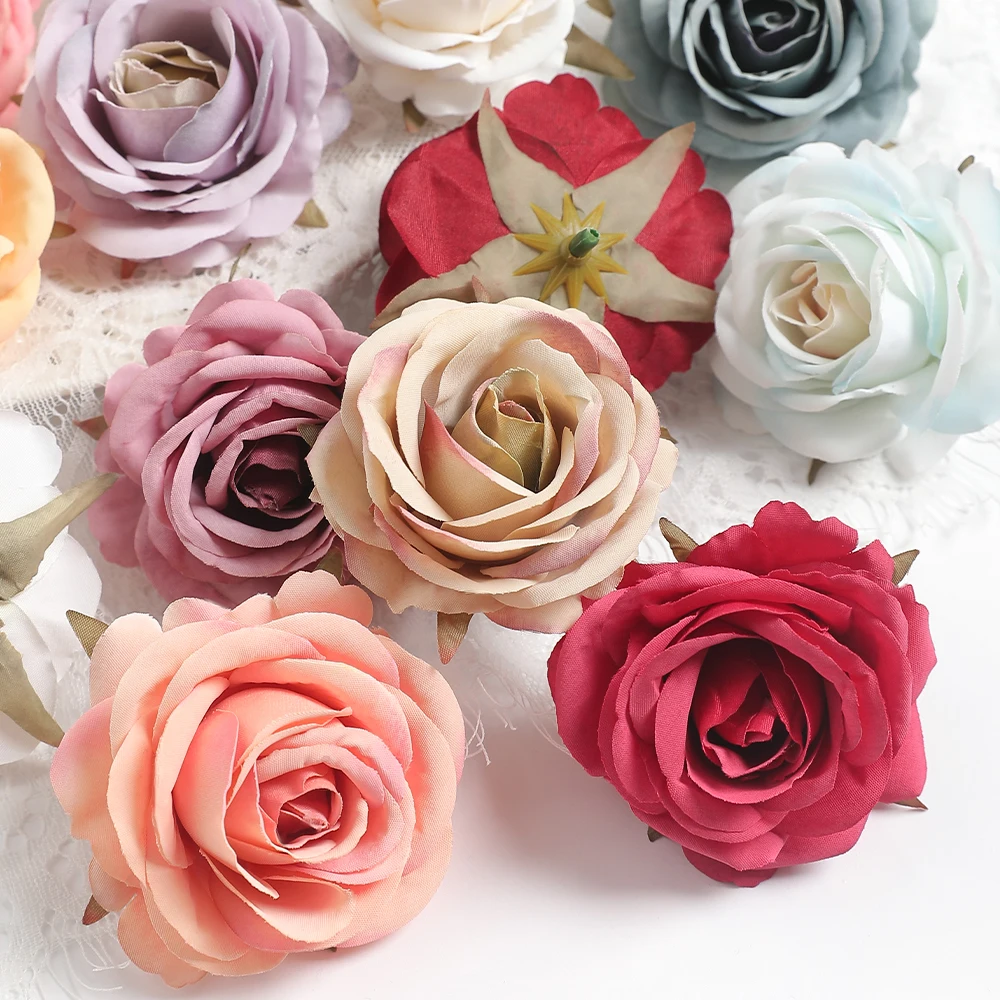 2/5Pcs 6CM Rose Artificial Flowers Silk Fake Flower Head For Home Decor Wedding Marriage Decoration DIY Craft Garland Accessory