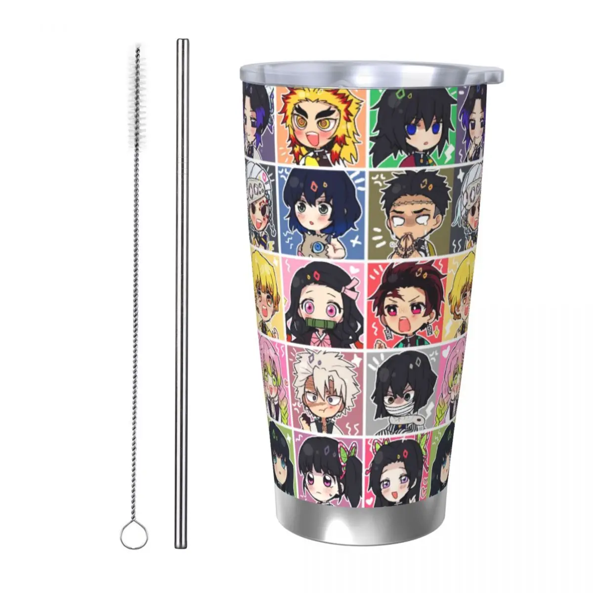 Demon Slayer Kimetsu No Yaiba 20oz Stainless Steel Car Mug Straw Thermal Iced Travel Cup Vacuum Insulated Coffee Hot Cup