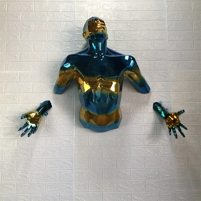 

Light Luxury Electroplated 3D Creative Sculpture Wall Piercing Figure Wall Hanging Decoration Internet Celebrity Bar Club Wall D