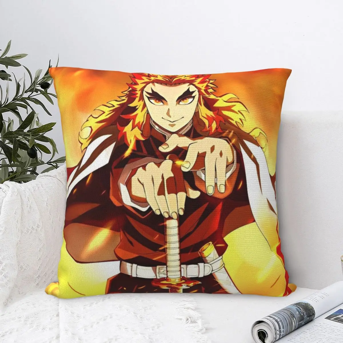 Flame Hashira Kyojuro Rengoku Pillow Case Anime Demon Slayer Cushion Cover Custom Zipper Decorative Pillowcase for Car 18