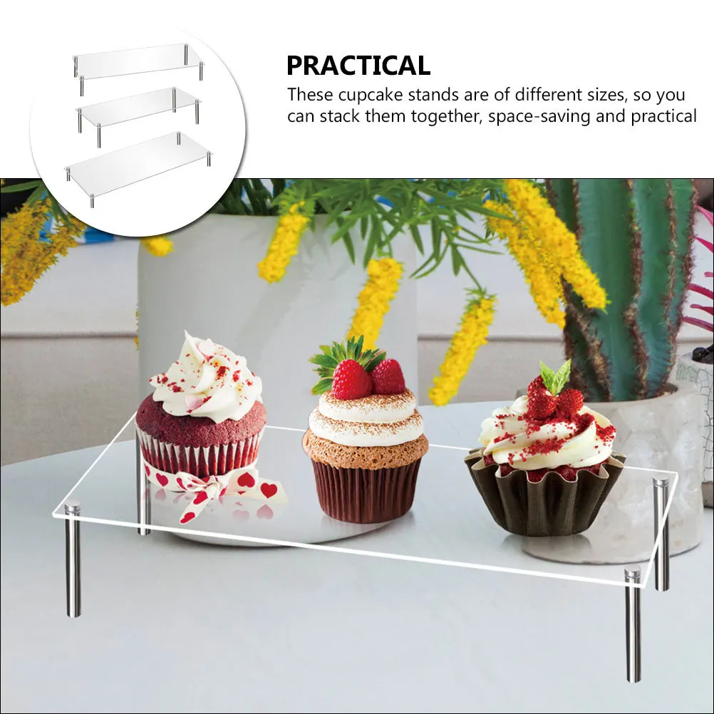 

3Pcs Clear Acrylic Cake Stand Party Cupcake Display Holder Dessert Display Stand Transparent Cake Tray