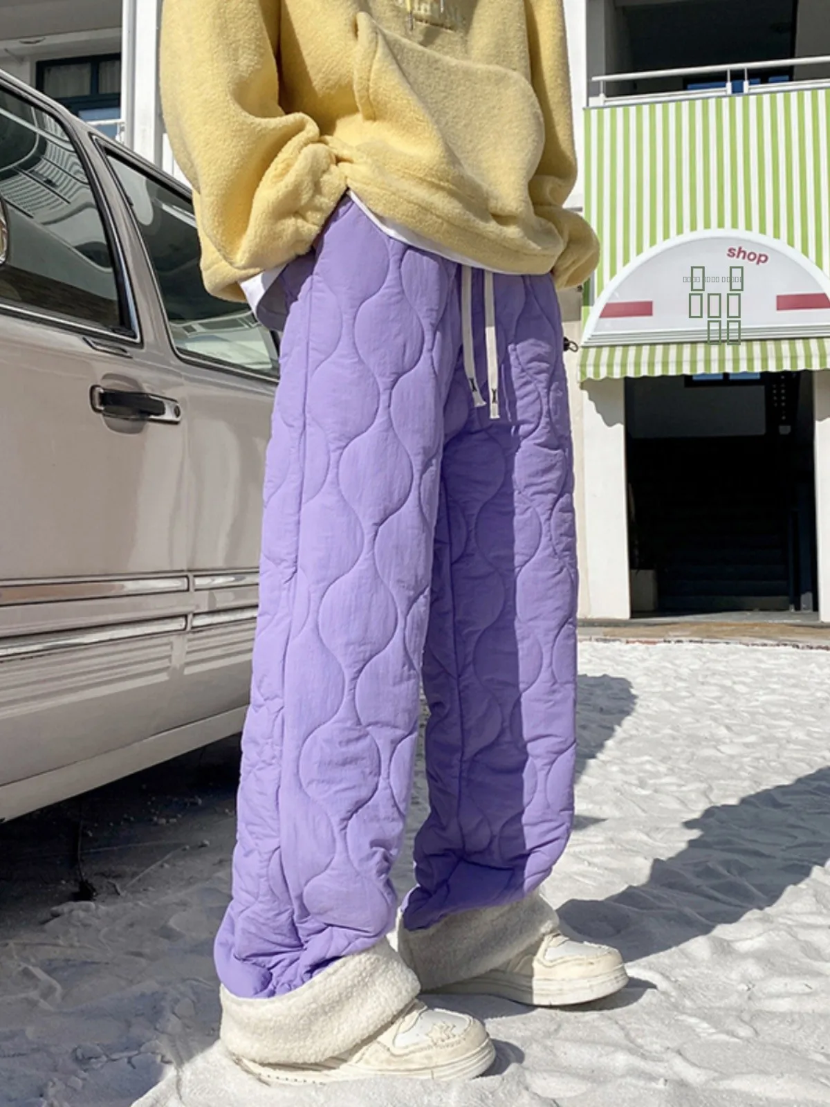 

Мужские зимние утепленные брюки из хлопка с мехом ягненка, в стиле хип-хоп, с ромбовидными вставками, повседневные длинные брюки, теплые, молодежные, для активного отдыха