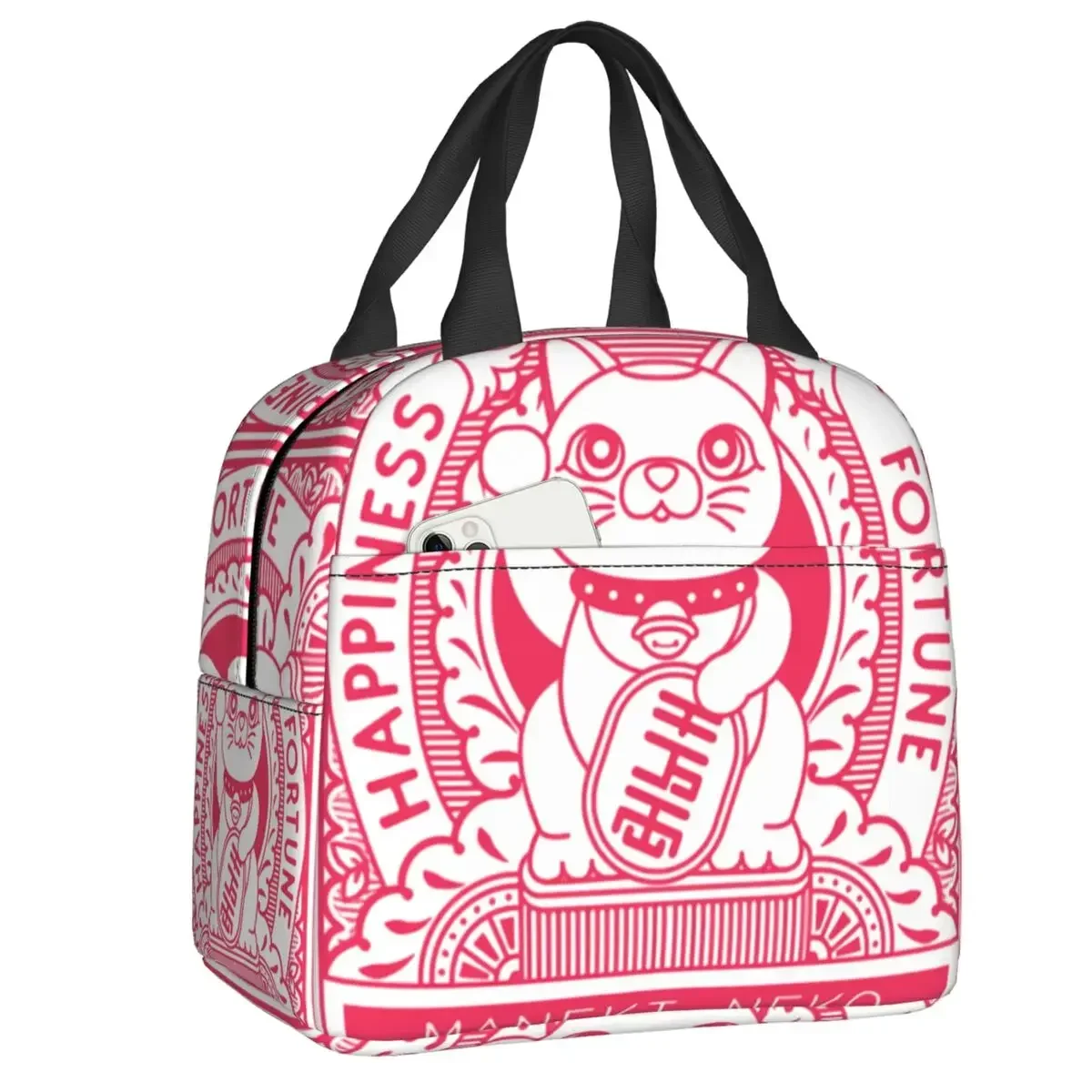 

Custom Japanese Maneki Neko Lucky Cat Lunch Bag Women Cooler Thermal Insulated Lunch Boxes for Kids School Children