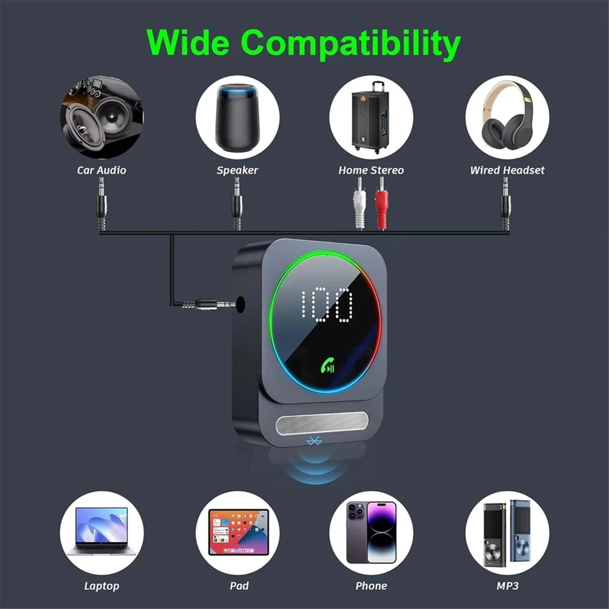 【~ New A88T】Bluetooth 5.3 Receiver AUX Audio Adapter Car Home Stereo Headphones Wireless Output 3.5mm One to Two Music Handsfree