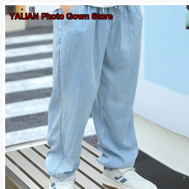 Boys Jeans Kids Spring Autumn Loose Fit Lyocell Light Blue Casual Comfortable Breathable Anti-Mosquito Thin