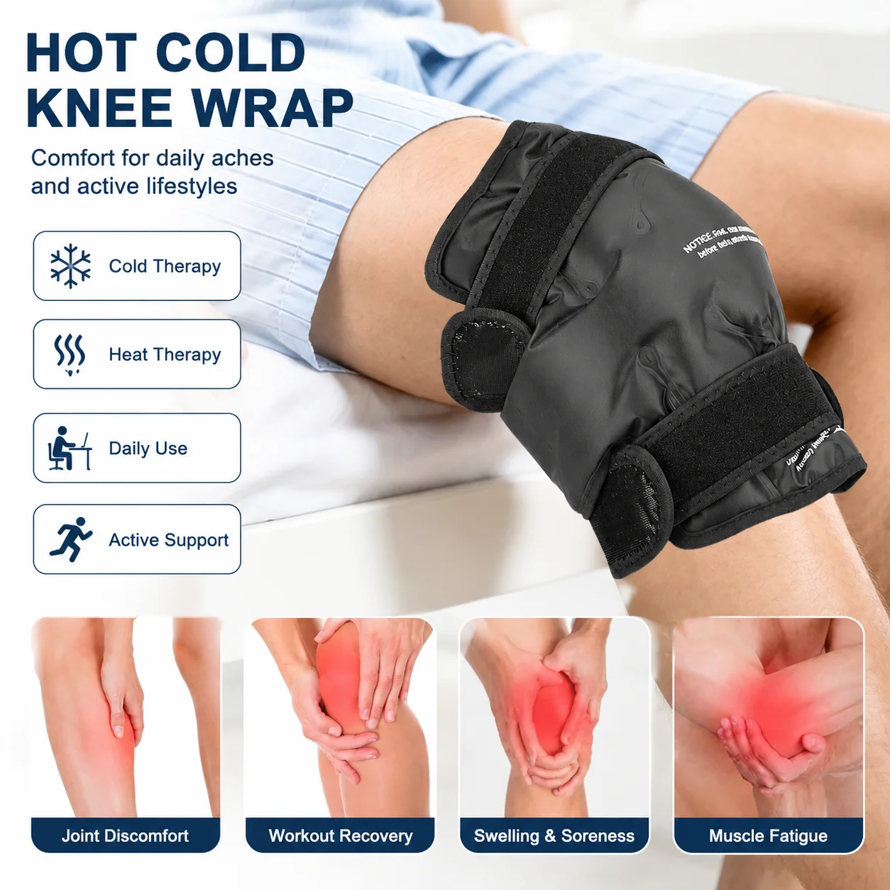 Gel Knee Wrap Hot Cold Therapy Knee Support for Sports Recovery Adjustable Thermal Leg Sleeve forfor Pain Relief Sports Injuries