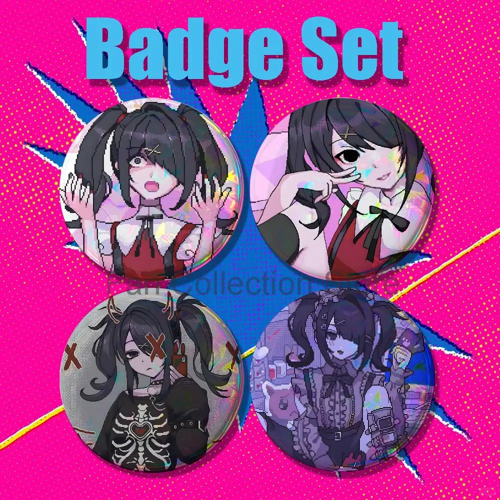 Ame N-Needy Streamer Overload Brooches Backpack Accessories 25,32,44,58,75mm Round Enamel Pins 4-piece set Cartoon Anime Badge