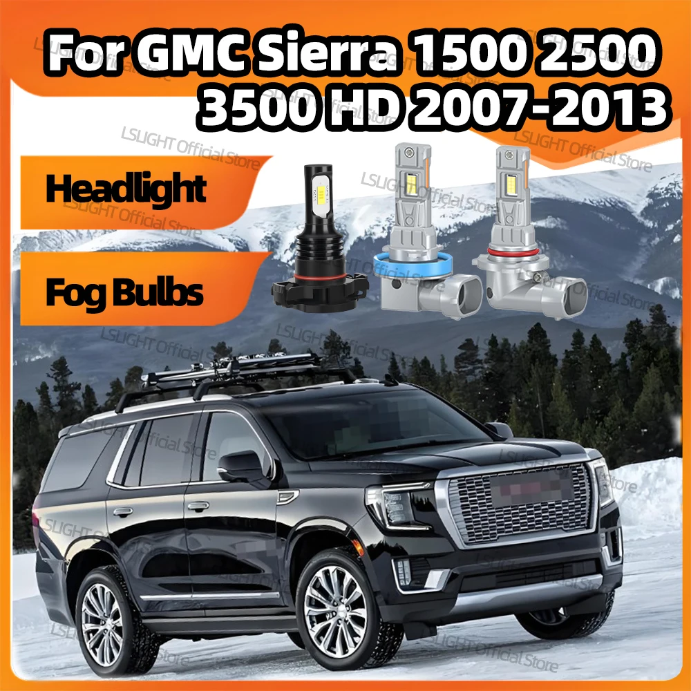 2/6x LED Headlight 6000K Fog Lamp For GMC Sierra 1500 2500 3500 HD 2007 2008 2009 2010 2011 2012 2013 High Low Beam Bulb 28000LM