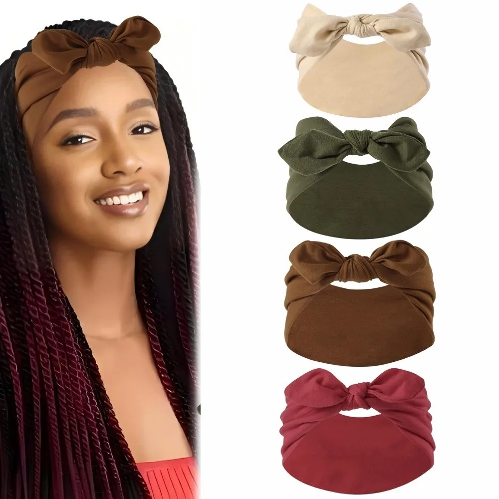 Sweat-Wicking Elastic Bunny Ear Hairband Ultra Wide Knotted Bunny Ears Wide Headband Bohemian Style Workout Turban