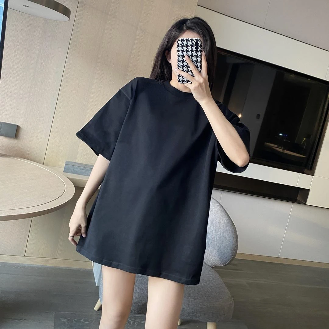 Men and Women Pure Cotton Short Sleeved Oversized Top Loose and Versatile Summer Couple T-shirt Black and White Top Clothes