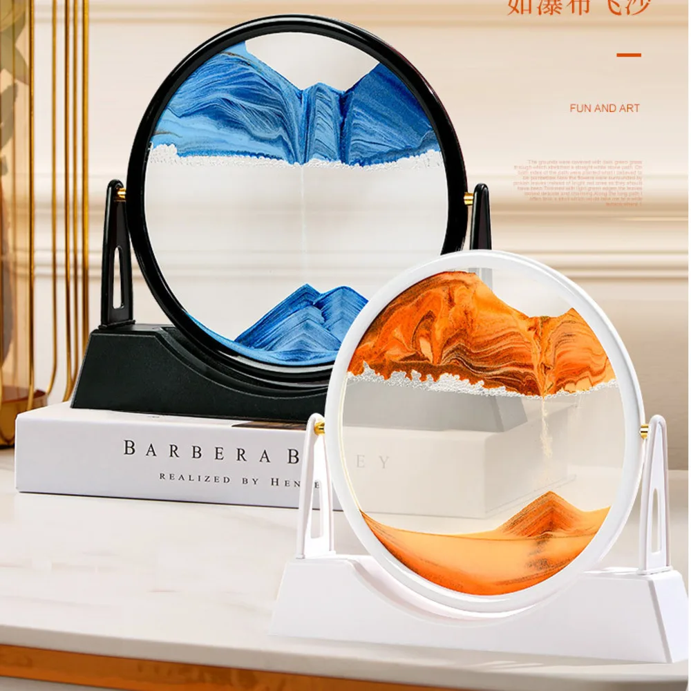 12inch 360° Rotatable Sandscape Moving Sand Art Round Moving Hourglass Sandscape In Motion Display Flowing Sand Frame Home Decor