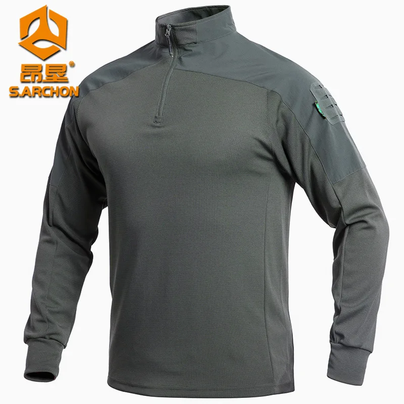 Men Long Sleeve Tactical Shirt Outdoor Combat Training Camouflage Uniform Gym Sport Clothes Tops Stretch Sweatshirt Hiking Shirt