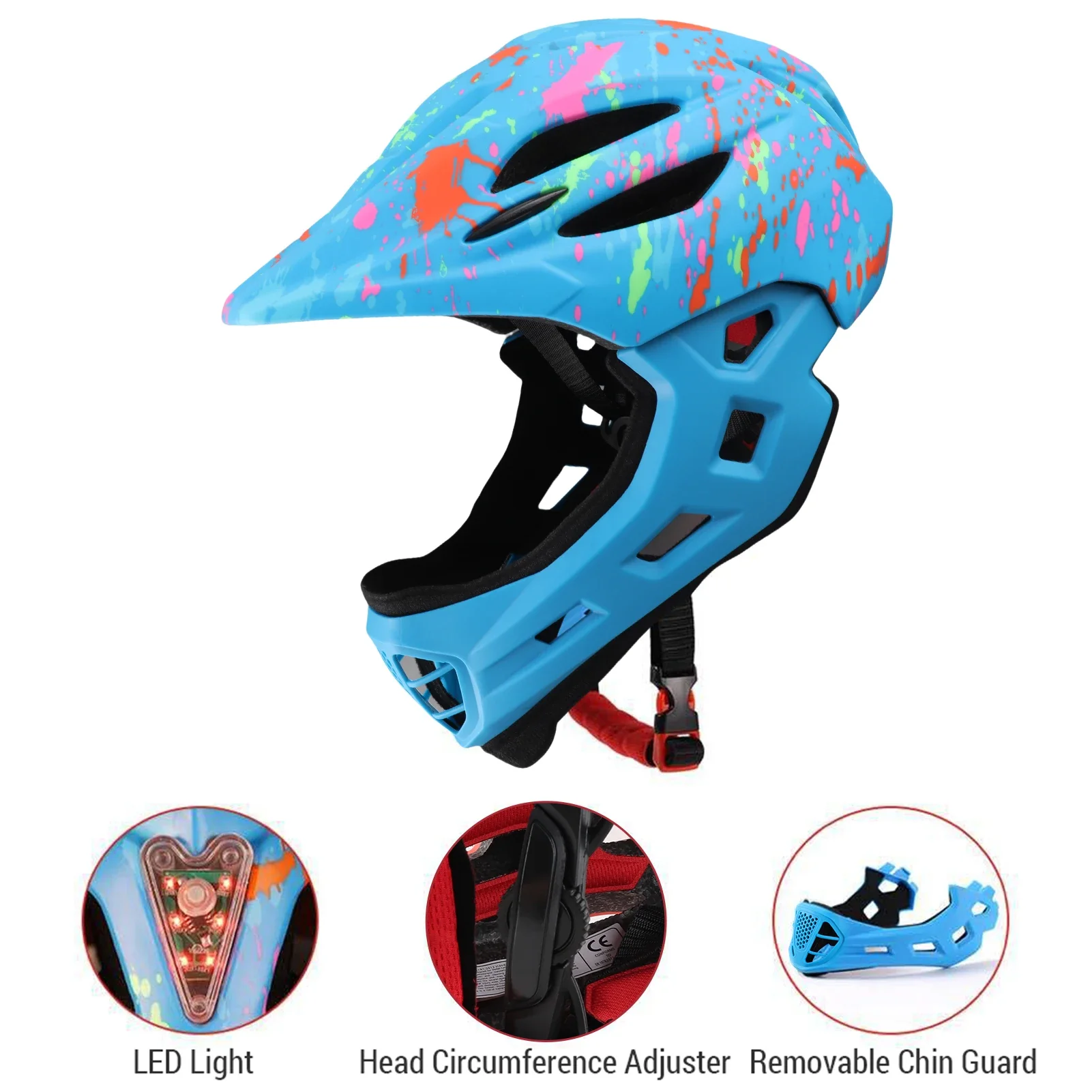 16 Vents Kids Bike Helmet LED Tail Light Adjustable Fit Detachable Chin Strap Breathable Lightweight Full Face Bicycle Helmet view 4