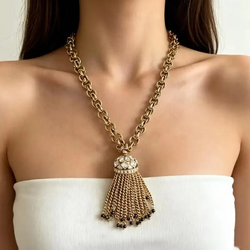 1 Stück, modischer Schmuck für Mädchen, Partygeschenk, Perlenkette mit Anhänger und Strass-Quasten, Halskettenanhänger für Damen. – Detail 5