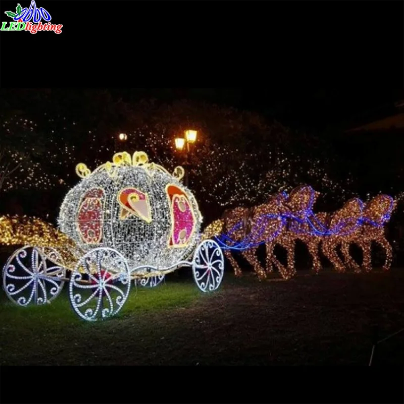 

custom.Personalized Outdoor Lighting Acrylic 3D LED Sculpture Horse Carriage with Sleigh