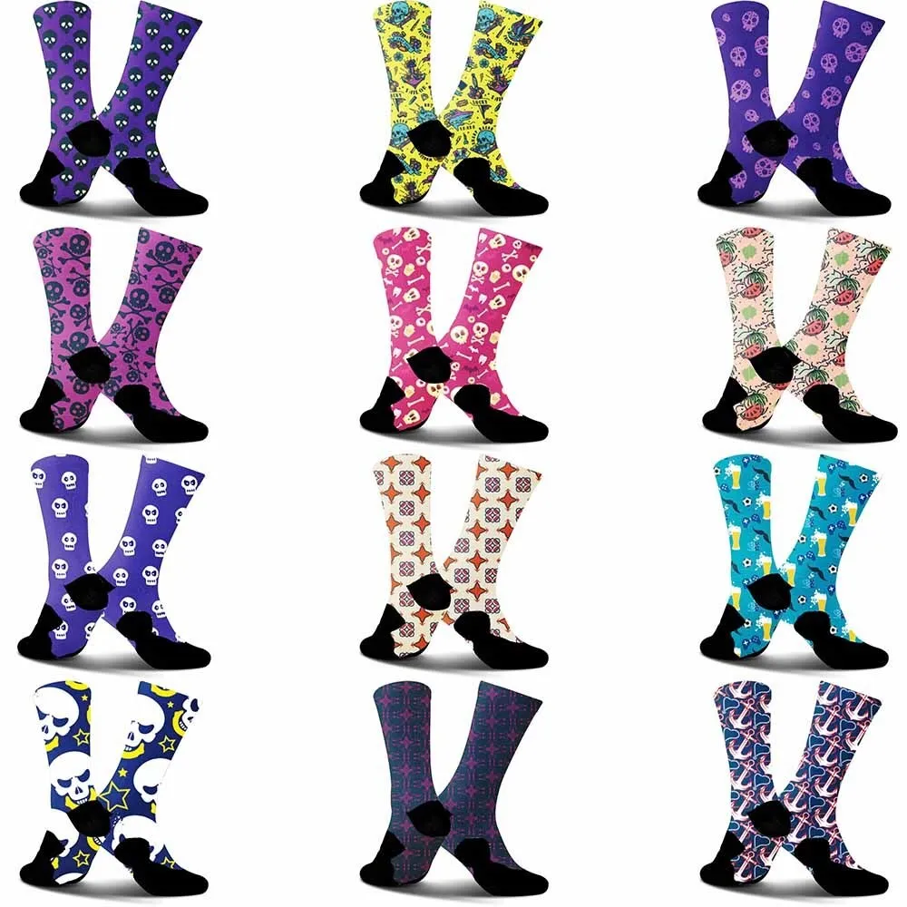

Creative purple skull pattern sports cycling socks, fashionable trend, unisex, sweat absorbing, durable, breathable,bicycle gift
