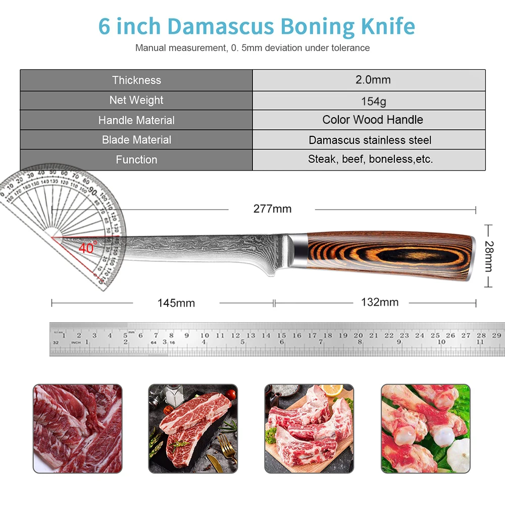 XITUO Boning Knife 6 Inch Damascus Kitchen Knife Ultra Sharp Blade VG10 67-Layer Full Tang Best Slicing Knife-Wood Handle