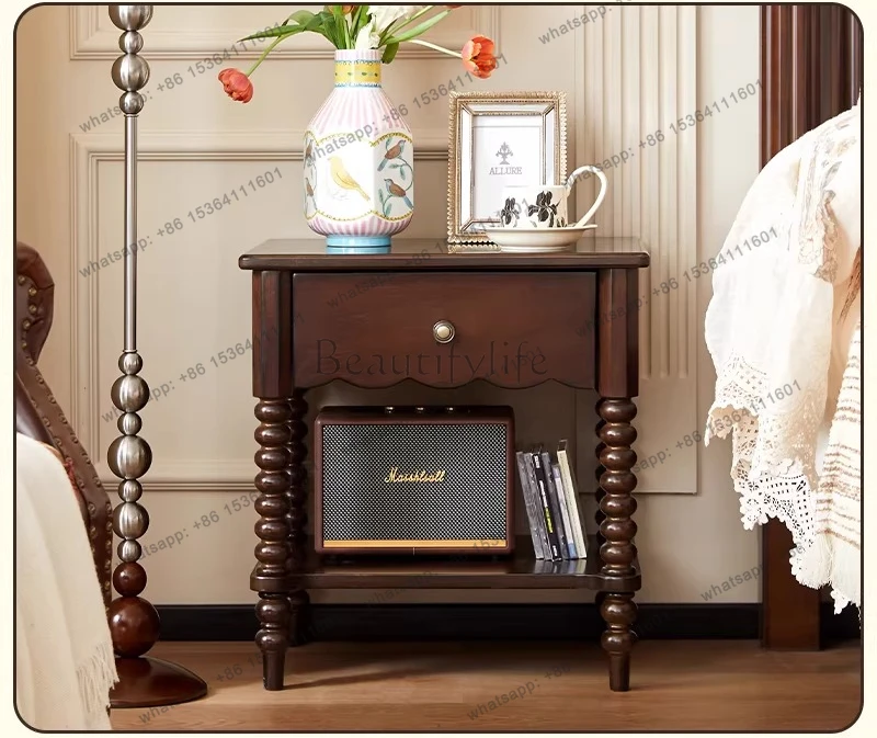 

American retro solid wood bedside table Bedroom bedside small side few medieval bedside cabinet