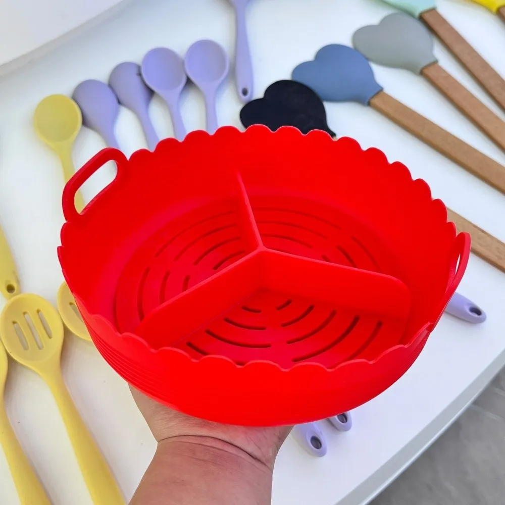 Multi-color Silicone Air Fryer Liners Non-stick Food-grade 3 Grids Oven Tray 7/8 Inch Reusable Divided Airfryer Basket