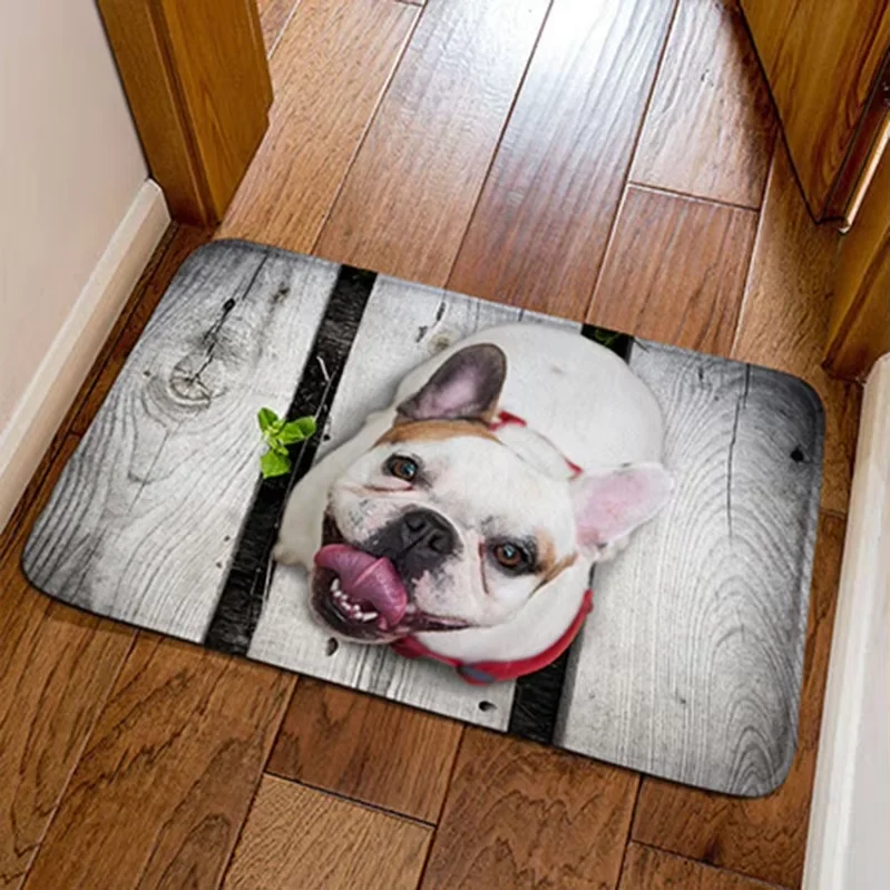 Cute Pug Dog Green Grass Print Anti Slip Front Entrance Floor Rug Soft Entryway Indoor mat Pet Lover Creative Home Decor Carpet