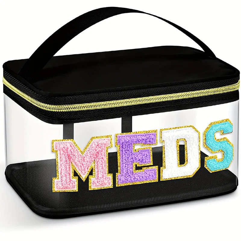 

Transparent PVC Makeup Bag - Cute Embroidered Cosmetic Pouch for Travel, Gym, Airport Security -