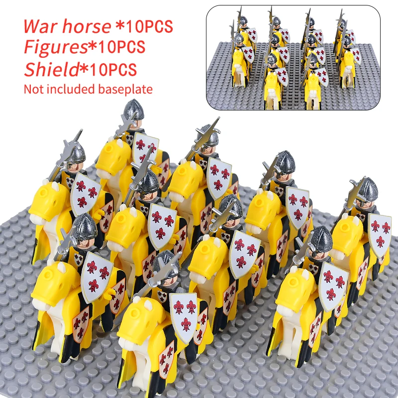 MOC Medieval Knights Wars of the Roses Kinghts Soldiers Shield War Horse WarHorse Action Figures Building Blocks Bricks kids Toy