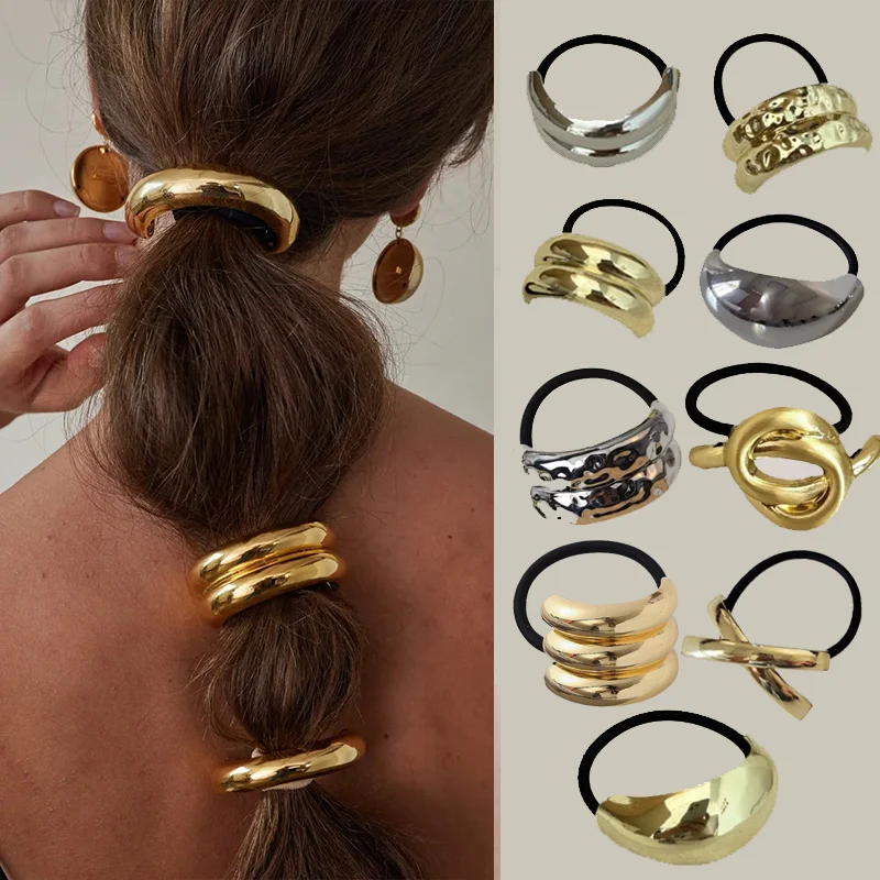 42 New Style Punk Metal Irregular Hair Bands Fashion Gold Color Elastic Hair Ponytail Hair Rope Women Girls Hair Accessories