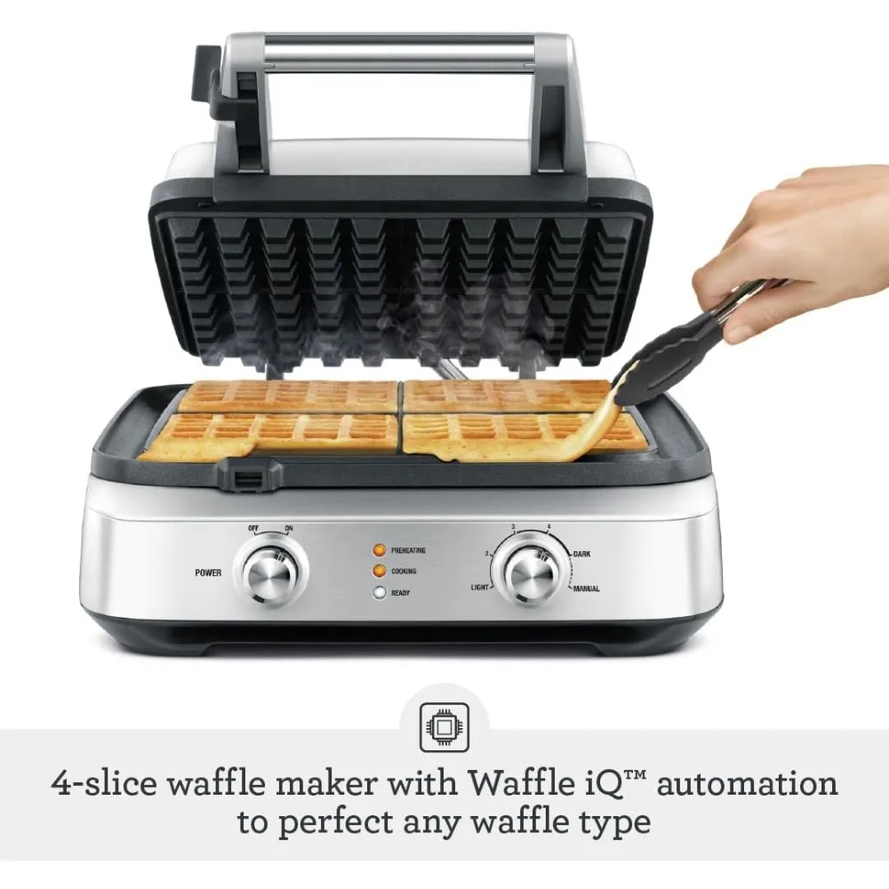 4 Slice the Smart Waffle, 12.25 x 12.25 x 5.75 inches, Brushed Stainless Steel