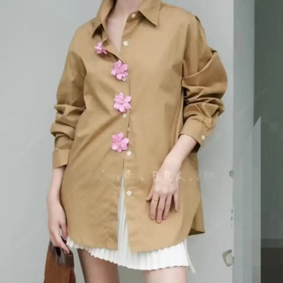 

Luxury Design Oversized Cotton Mid-length Shirts and Blouses Women Long Sleeve Single Breasted Elegant Top Blusas Woman Clothing