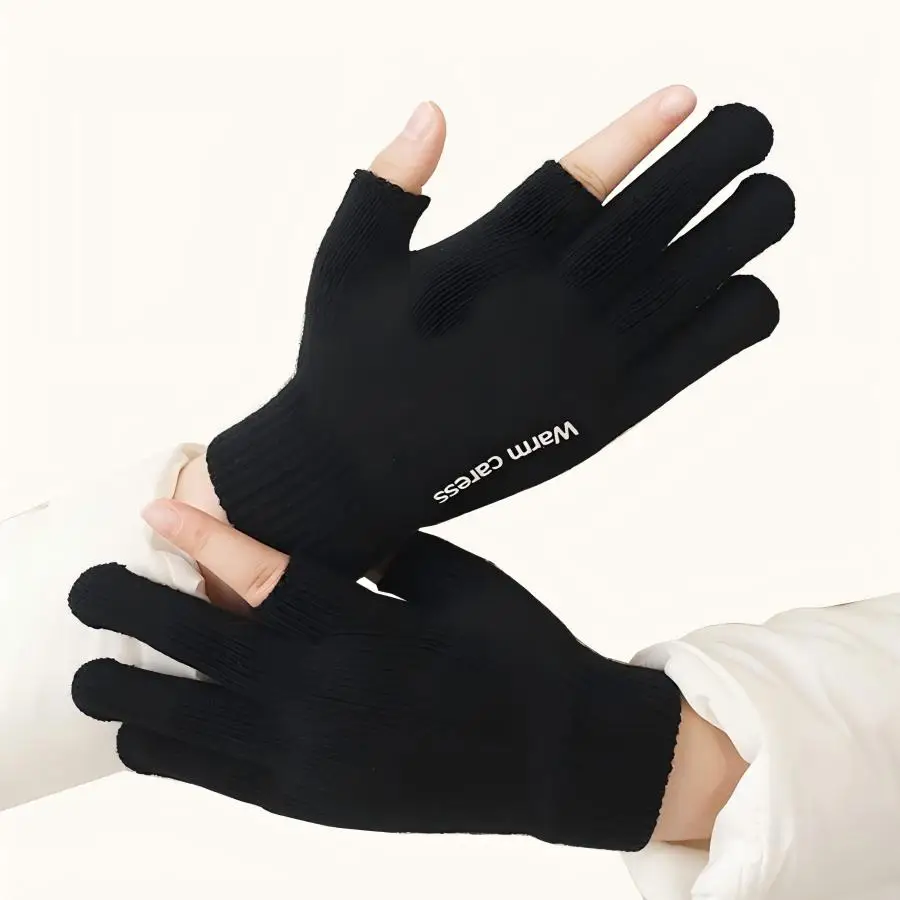 Winter Thick Warm Men Women Anti-Slip High Elasticity Gloves, Black Grey Cold Weather Thermal Knit Gloves Running Driving Hiking