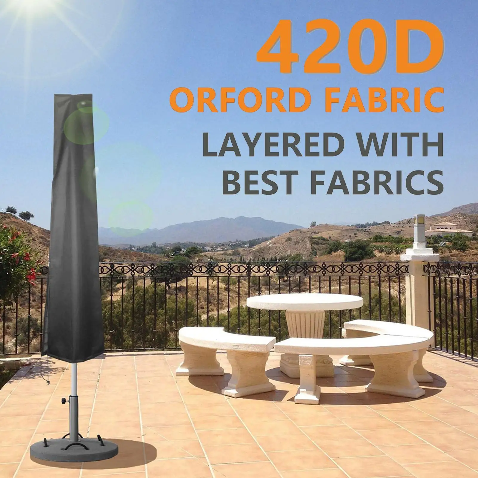 

Чехол для уличного зонта, сверхмощный чехол для уличного зонта, пылезащитный, устойчивый к атмосферным воздействиям, защита для хранения для столовой у бассейна на заднем дворе