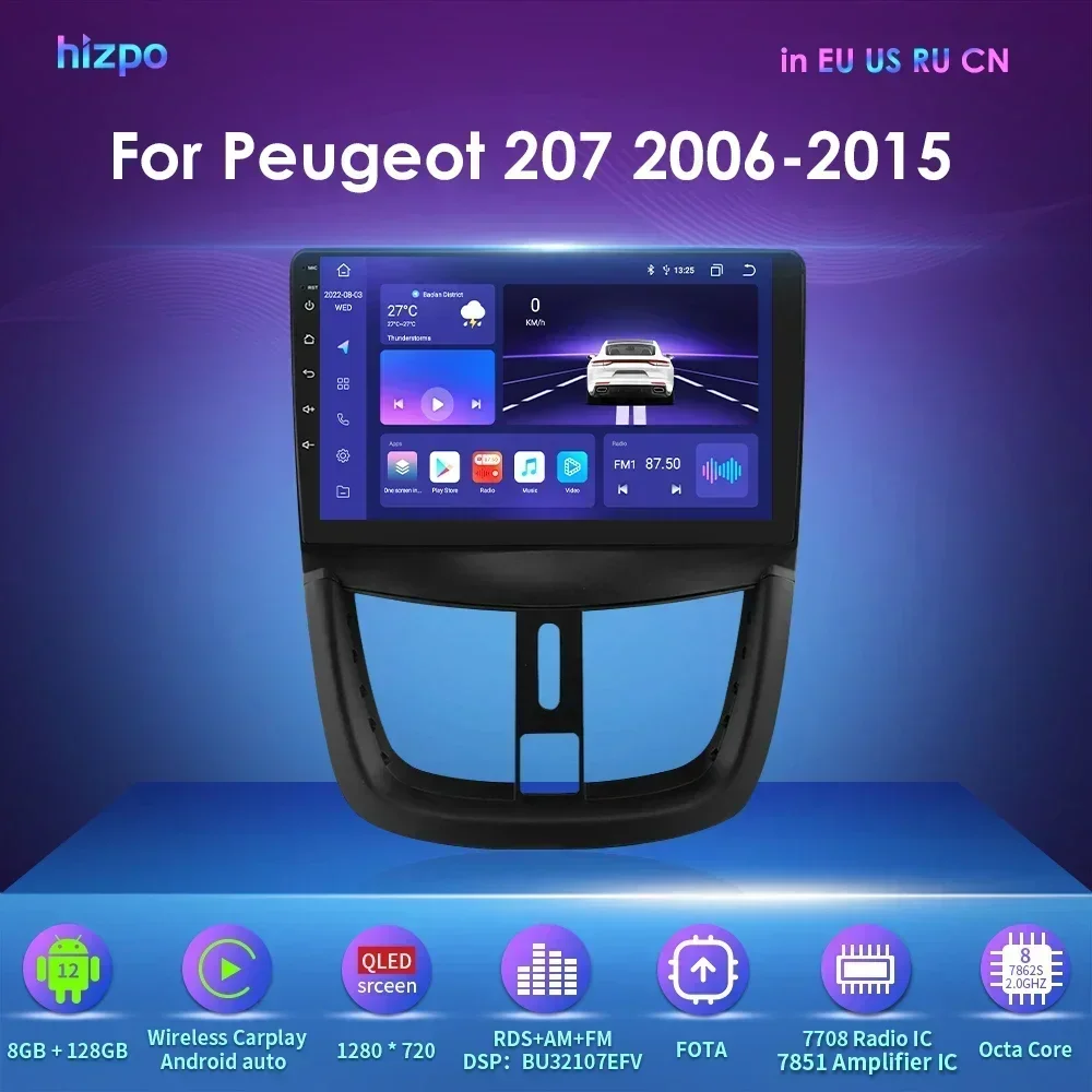 

Hizpo 2Din Android Auto Car Radio Multimedia for Peugeot 207CC 2006 - 2015 Navi GPS Stereo Automotive RDS DSP 4G BT CarPlay