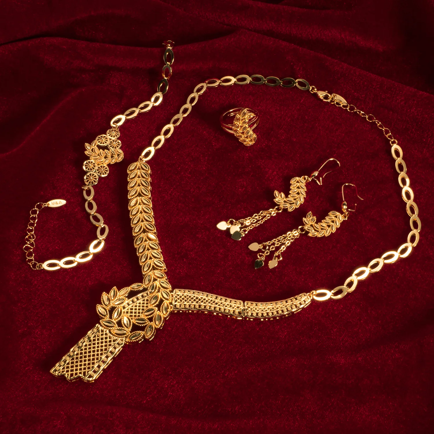 9999 gold necklace, bracelet, earrings, ring, jewelry set, hand decoration items four pieces
