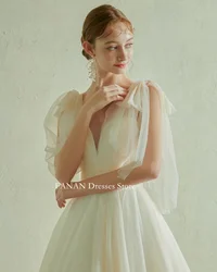 FANAN V-Neck Korea Ivory Organza Customized Garden Wedding Dresses 웨딩드레스 Simple Custom Made Corset Elegant Bride Gowns Plus Size