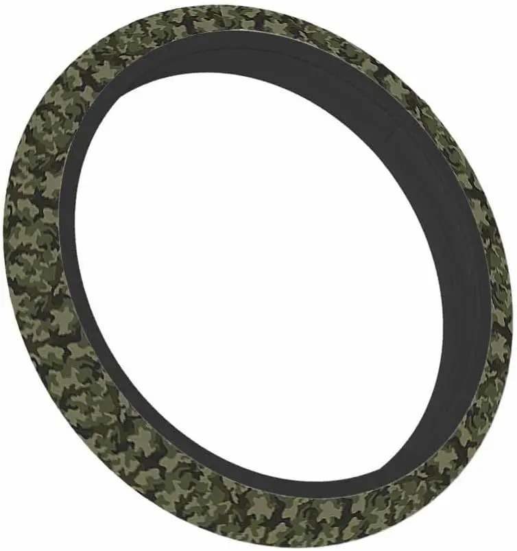 Military Camouflage Steering Wheel Cover Abstract Army Green Curve Wave Car Accessory Neoprene Auto Interior Decor Anti Slip Car