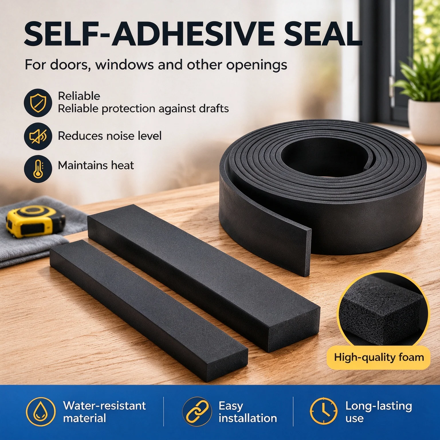 1-Meter  Nitrile Rubber Square Flat Seal Strip | Oil  Wear Resistant Waterproof Anti-Slip Shock Absorption Marine Gasket