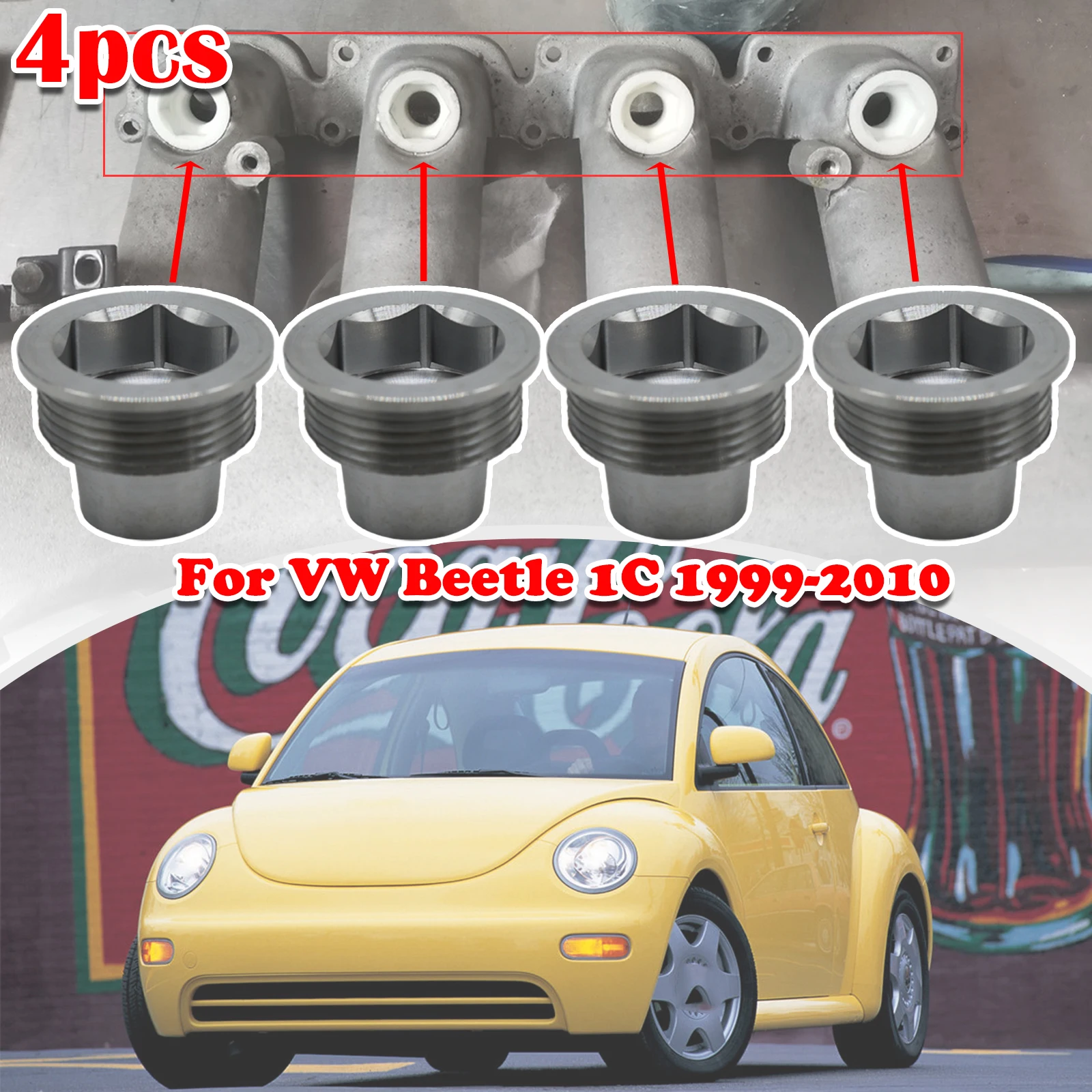 Set of 4 Upgrade Aluminum Fuel Injector Insert Cup Seat For VW Beetle 1C Car Replacement Parts 06B133555H 1999 2000 2001 - 2010