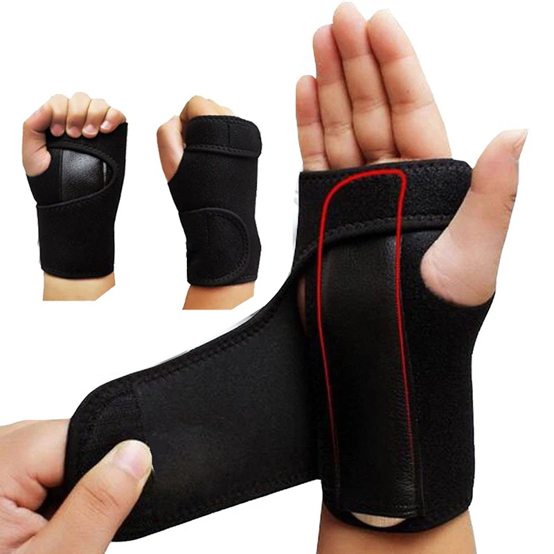 1PCS Black PU Wrist Thumb Support Pain Relief Metal Wrist Brace Wrist Splint Adjustable Wrist Thumb Stabilizer Immobilizer Strap