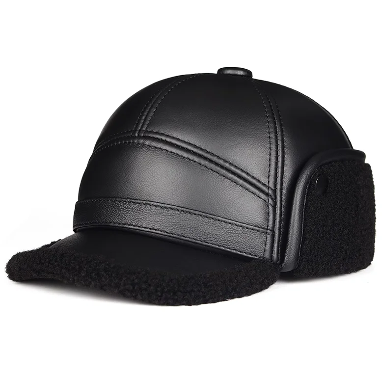casquette-de-baseball-en-cuir-veritable-pour-l'hiver-unisexe-marron-noir-chapeau-chaud-a-visiere-pour-jeunes-hommes-et-femmes-bonnet-hip-hop