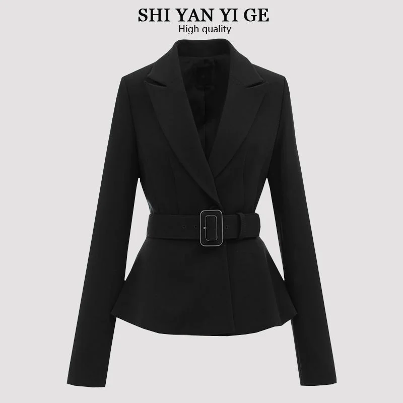 2025 Autumn New Elegant Blazers Women Long Sleeve Casual Lining Blazer One Button Belt Blazer Coat Jackets Female Outerwear