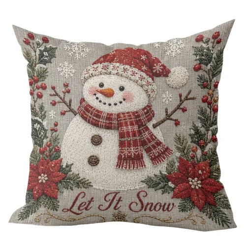 1pcs Christmas Snowman Throw Pillow Cover Let It Snow Holiday Decorative Cushion Case for Home Sofa Couch