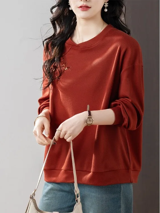 

Женская толстовка с вышивкой в китайском стиле, модный повседневный топ с длинными рукавами и завязками на талии для весеннего сезона