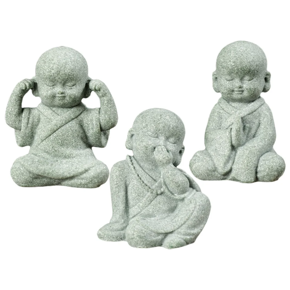 

3pcs Zen Monk Figurines Small Buddha Statue Stone Novice Ornaments Table Decor Aquarium Garden Sculpture Desk Home Accessories