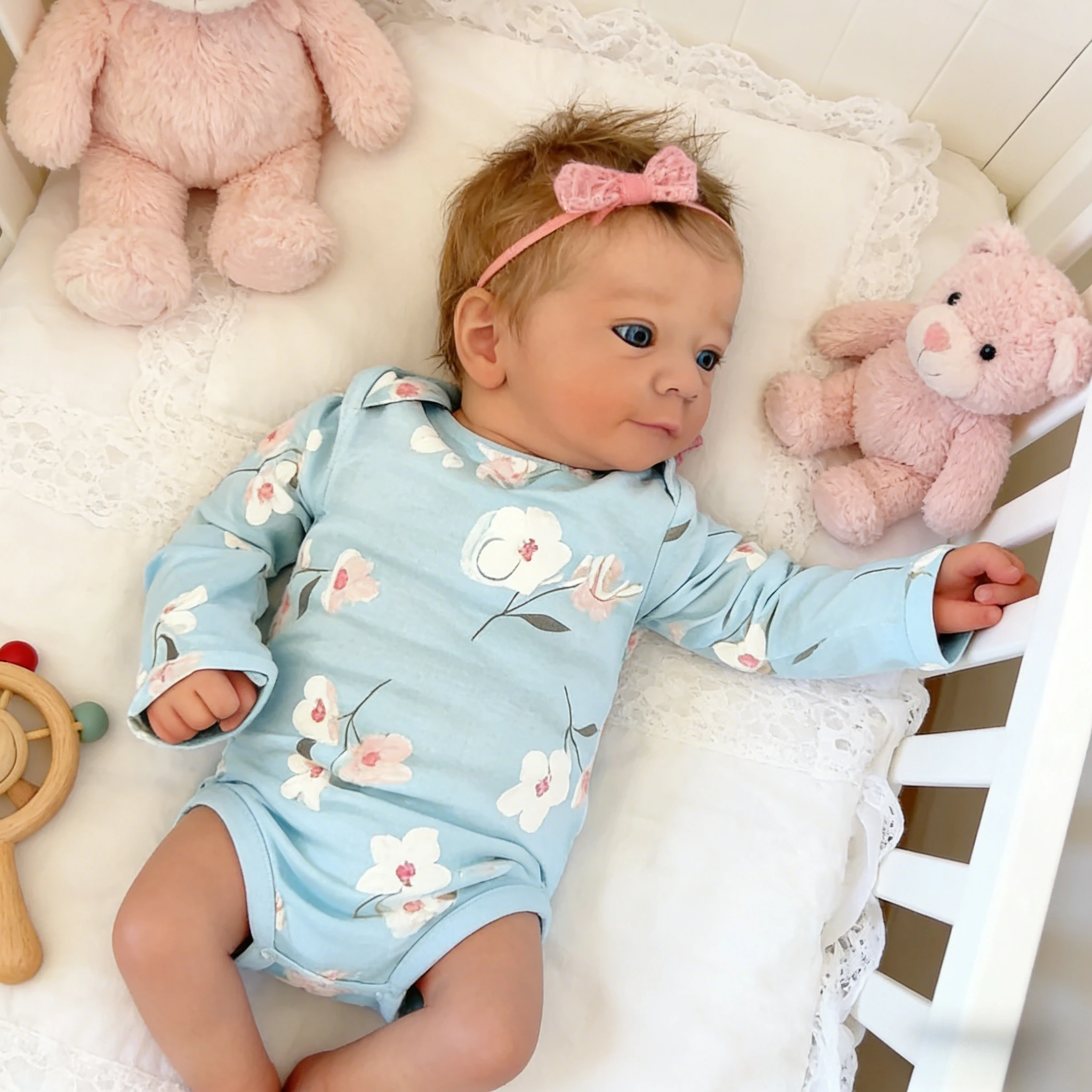 Bambola neonata rinata realistica da 18 pollici Ragazza realistica Adorabile occhi aperti con nome Somma Occhi azzurri Ciuccio per bambini incluso