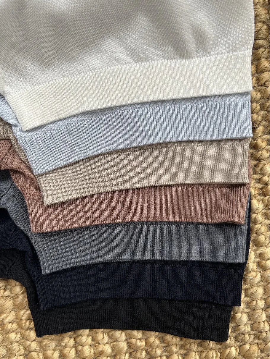Old Money Style 120 Count Ultra Fine Cashmere Blend Mens V Neck Solid Color Casual Short Sleeve Polo Shirt